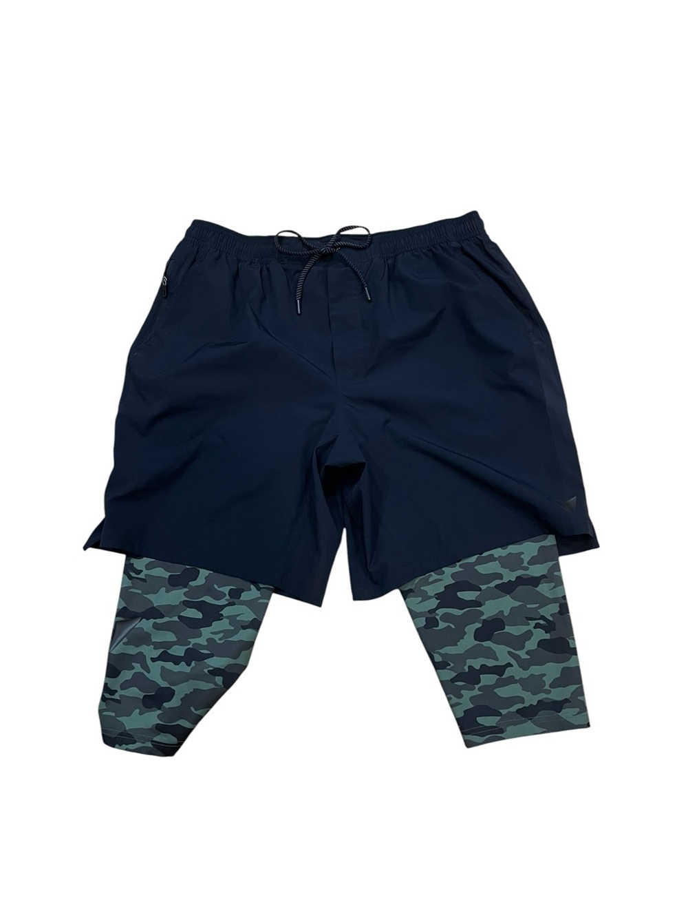 Men's Navy Athletic Shorts with Green Camouflage Leggings